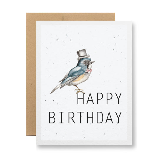 Plantable Greeting Card - Happy Birthday {bird in a hat}