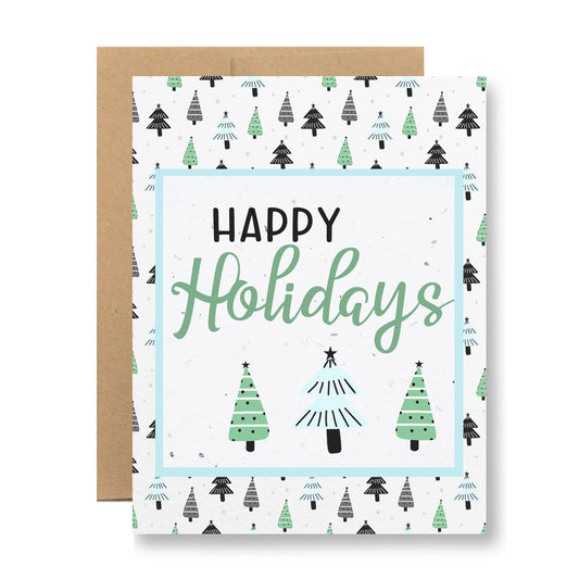 Plantable Greeting Card - Happy Holidays {blue trees}